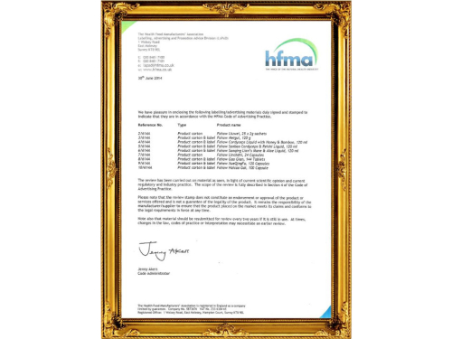 Certyfikat HFMA Wielka Brytania Fohow